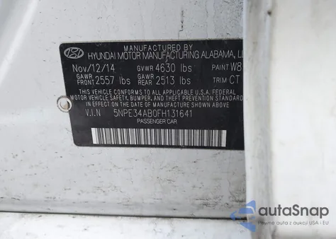 2015 Hyundai Sonata Limited 2.0T z USA, uszkodzony, nr VIN 5NPE34AB0FH131641